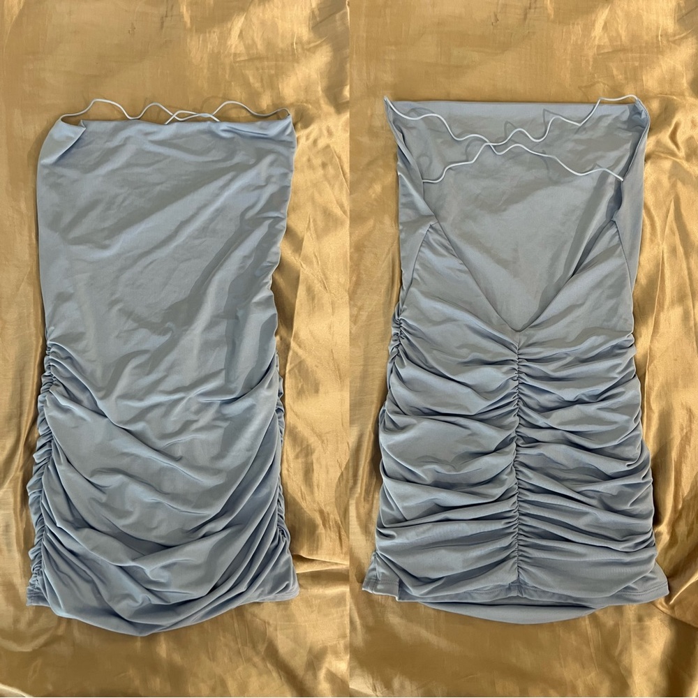 WORN-ONCE Cross-Back Satin Mini Dress in Blue Size S